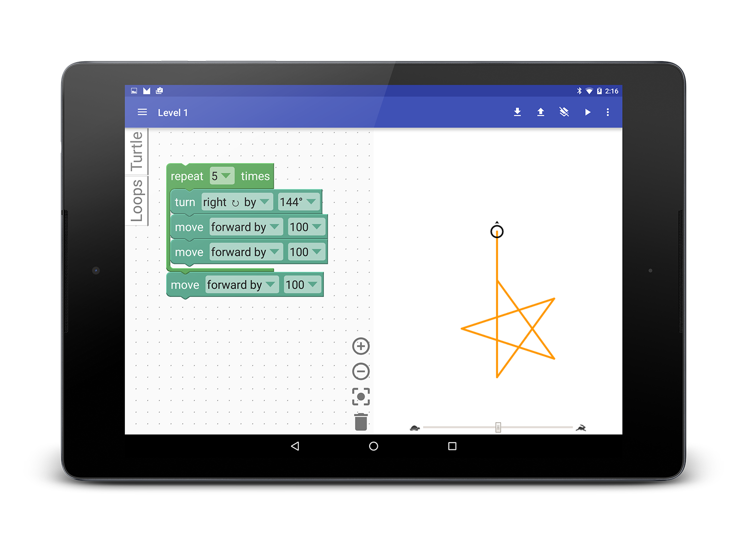 Blockly Turtle demo running on an Android tablet. Blockly Turtle demo running on an Android tablet.
