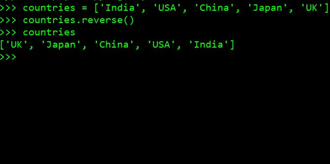 Basic Example to Reverse a list in Python using the reverse()