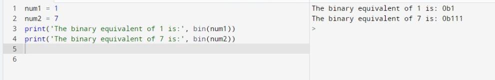 Python int to Binary Using bin() function