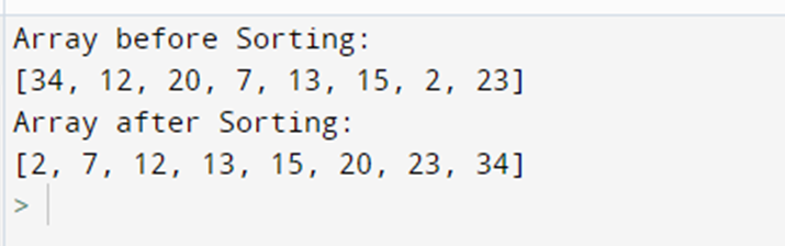 Output for shell sort code in python