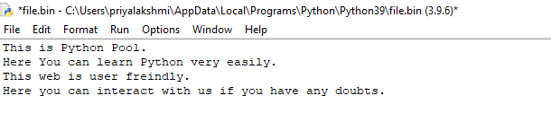 Writing bytes using append mode in a binary file