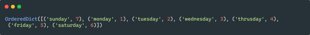 The output of the move_to_end() method, moved to start