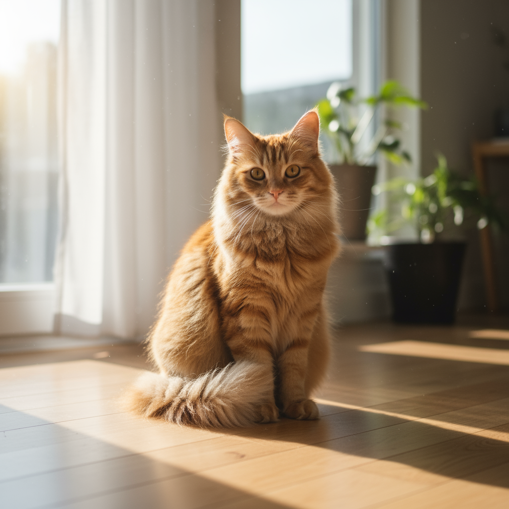 A photorealistic picture of a fluffy ginger cat...
