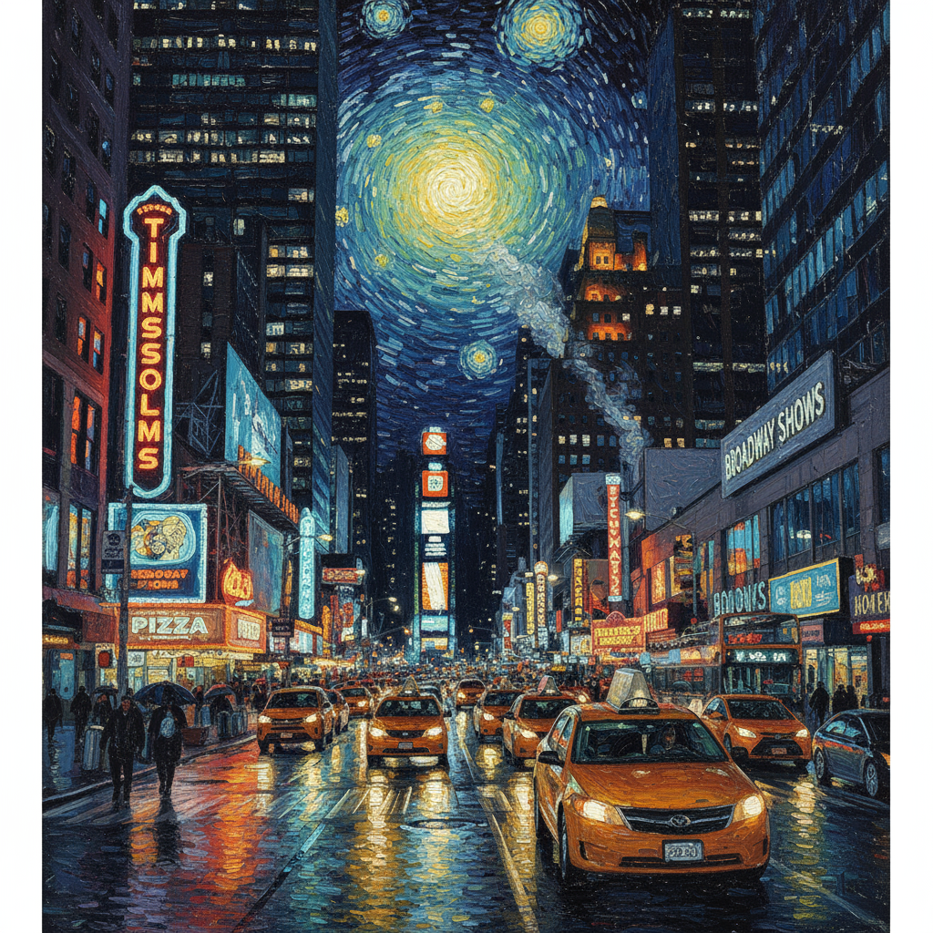City street in Starry Night style