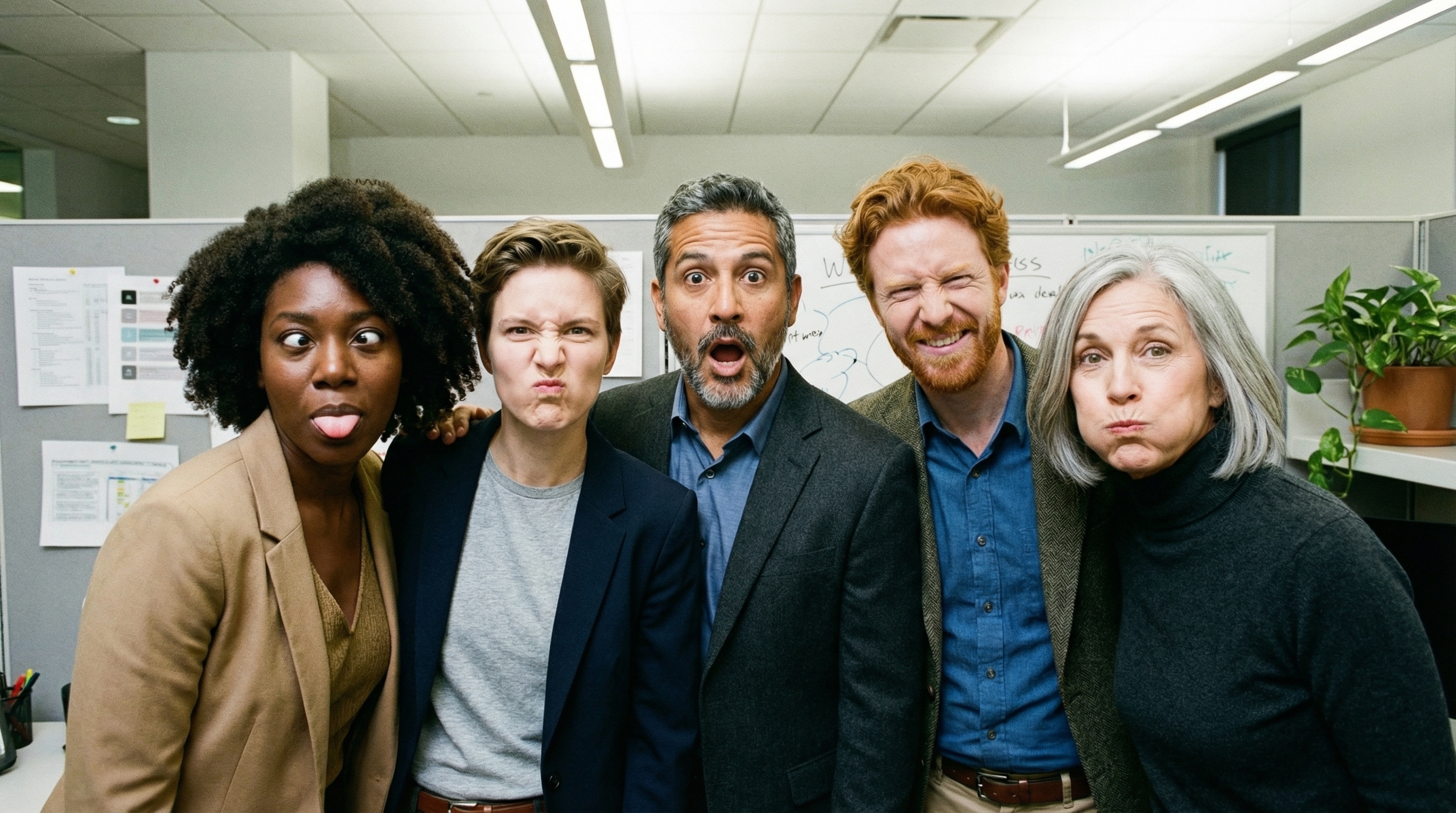 AI-generated office group photo