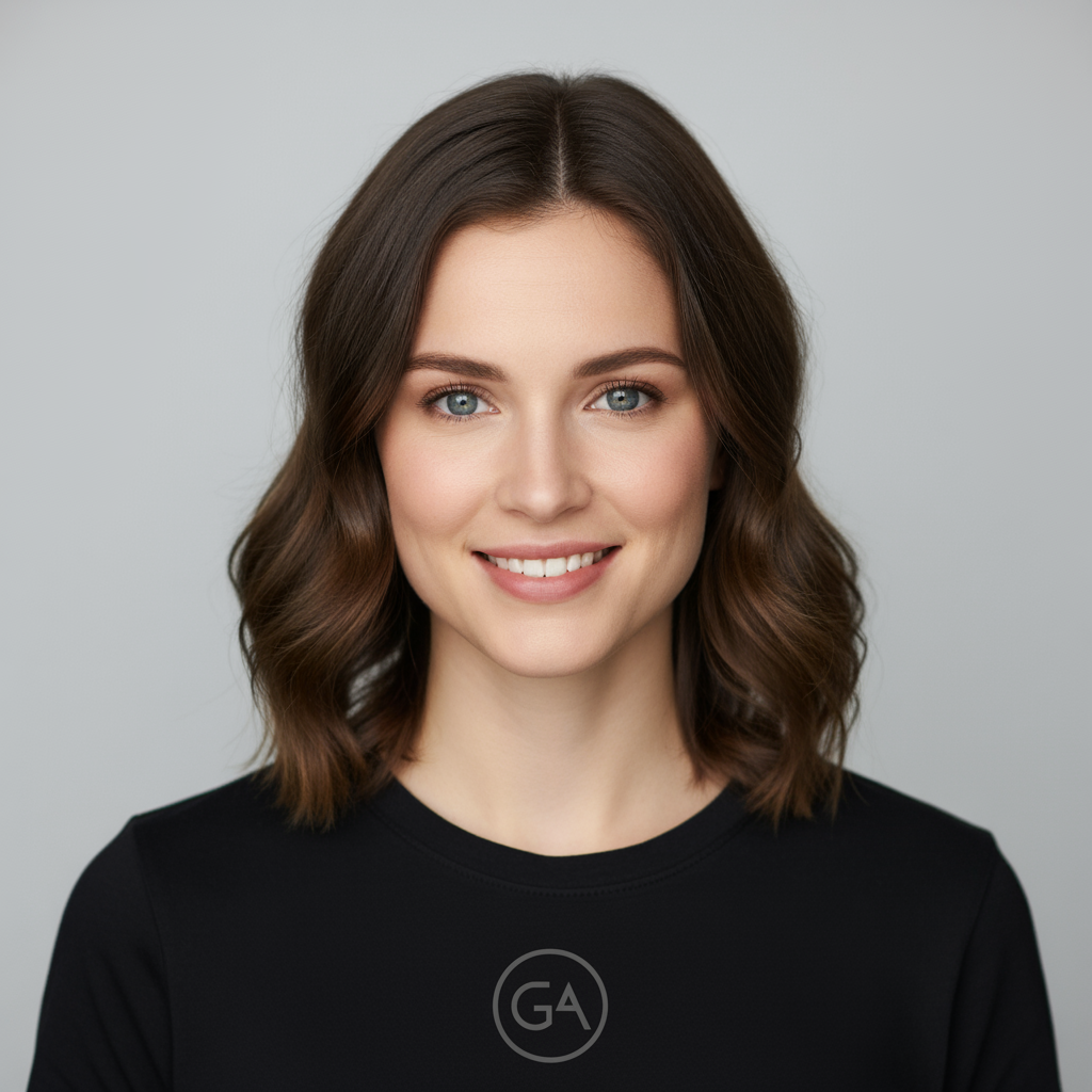 Woman with logo on t-shirt