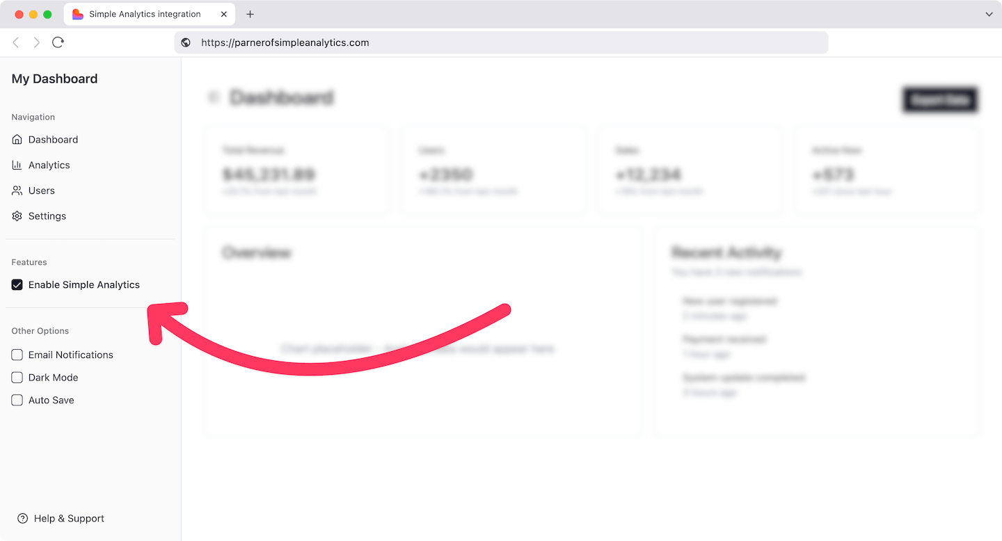Simple Analytics integration in your platform