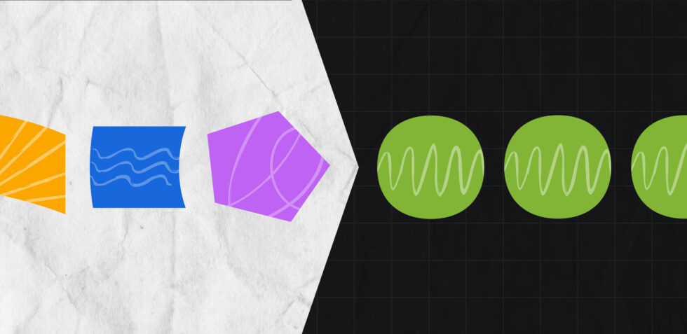 Abstract shapes start as very different but merge into a pattern
