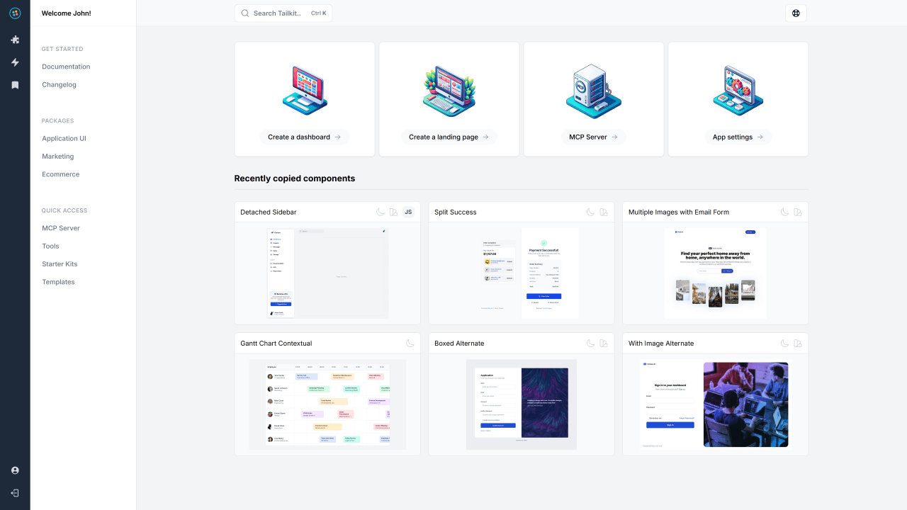 Tailkit's web application dashboard