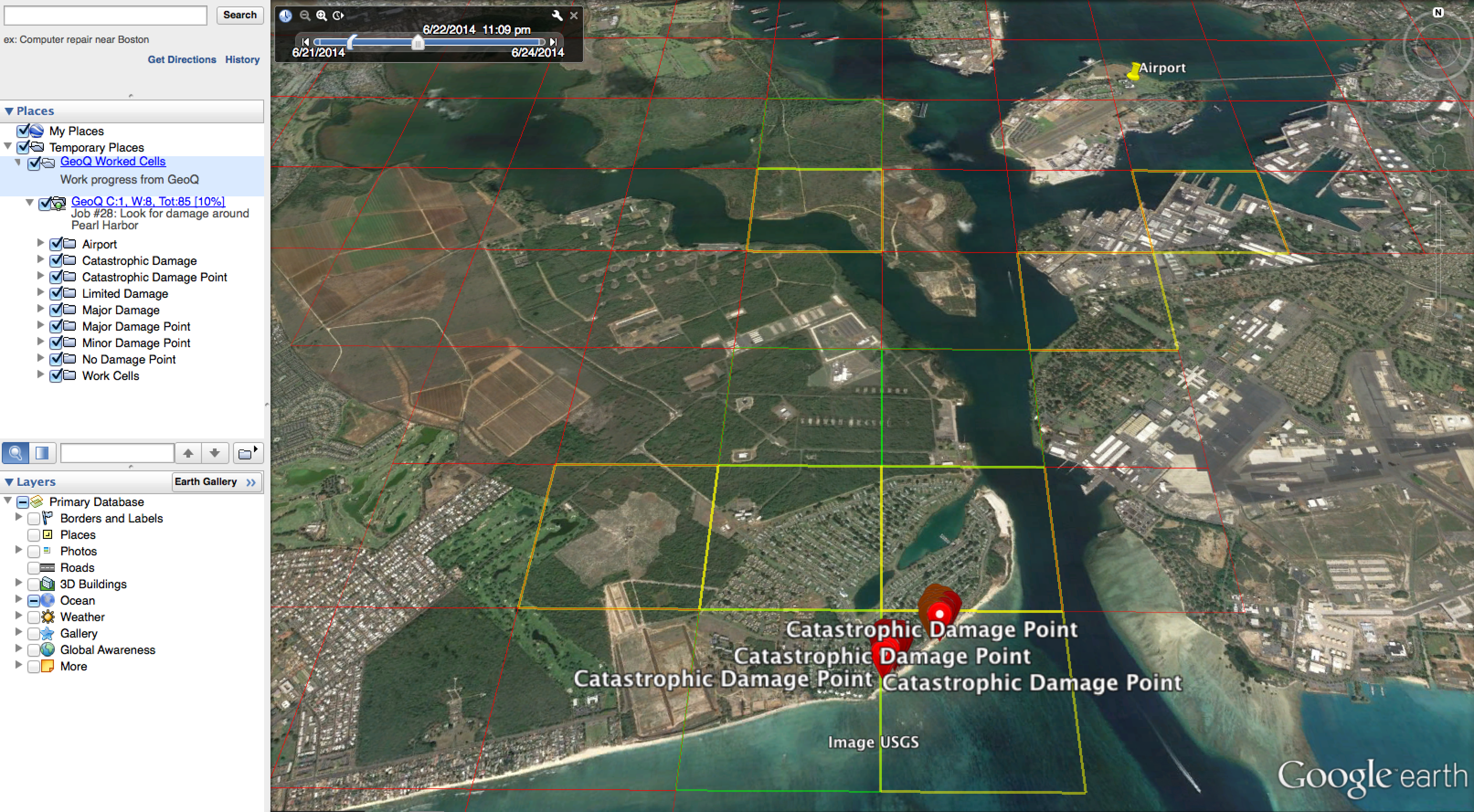 Viewing work cells and observations in Google Earth