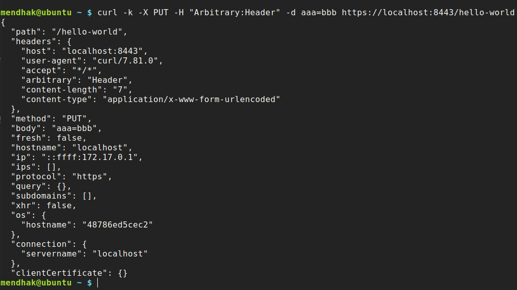 Docker image reflected back to curl client with various metadata