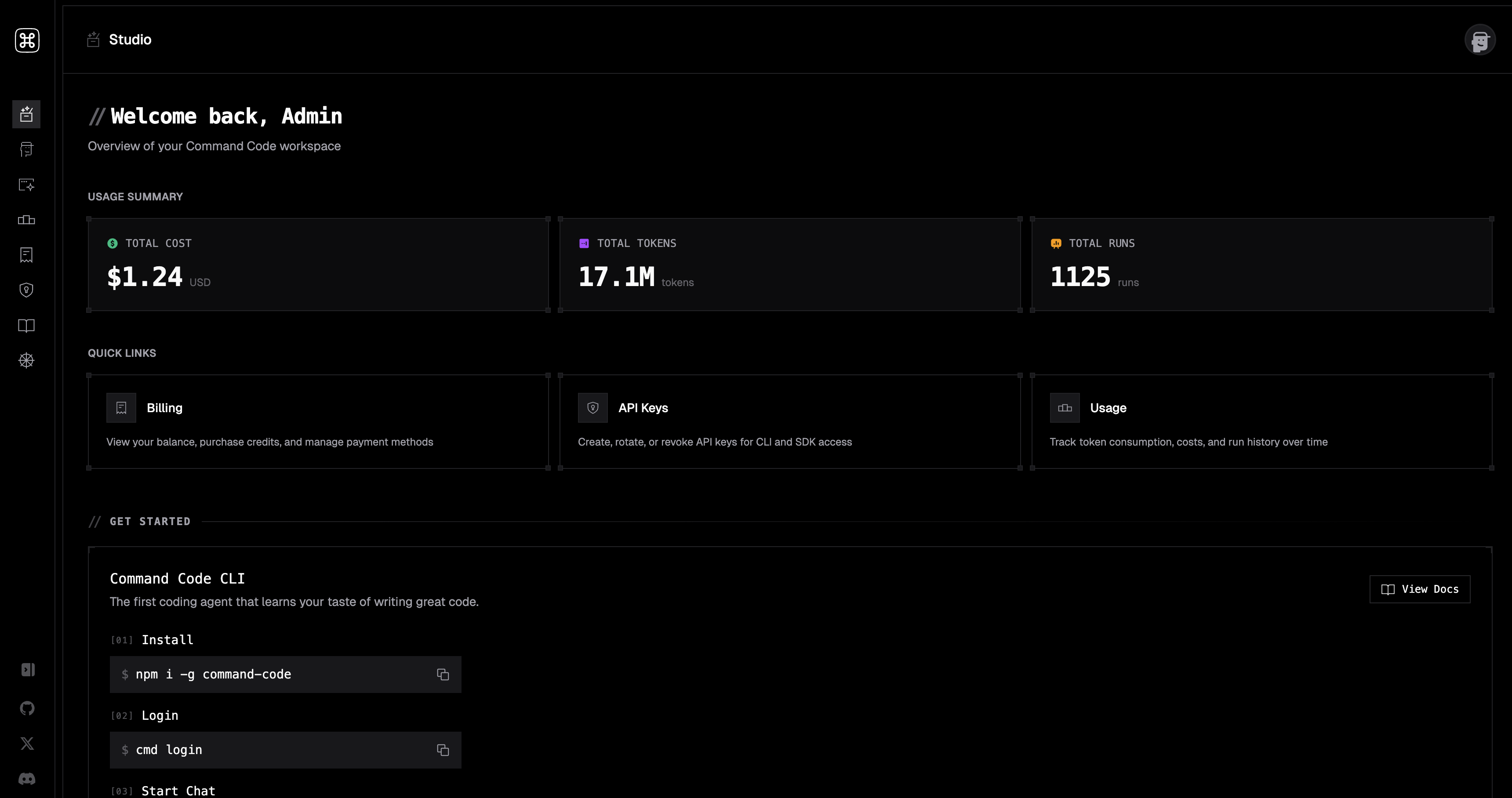Studio Dashboard