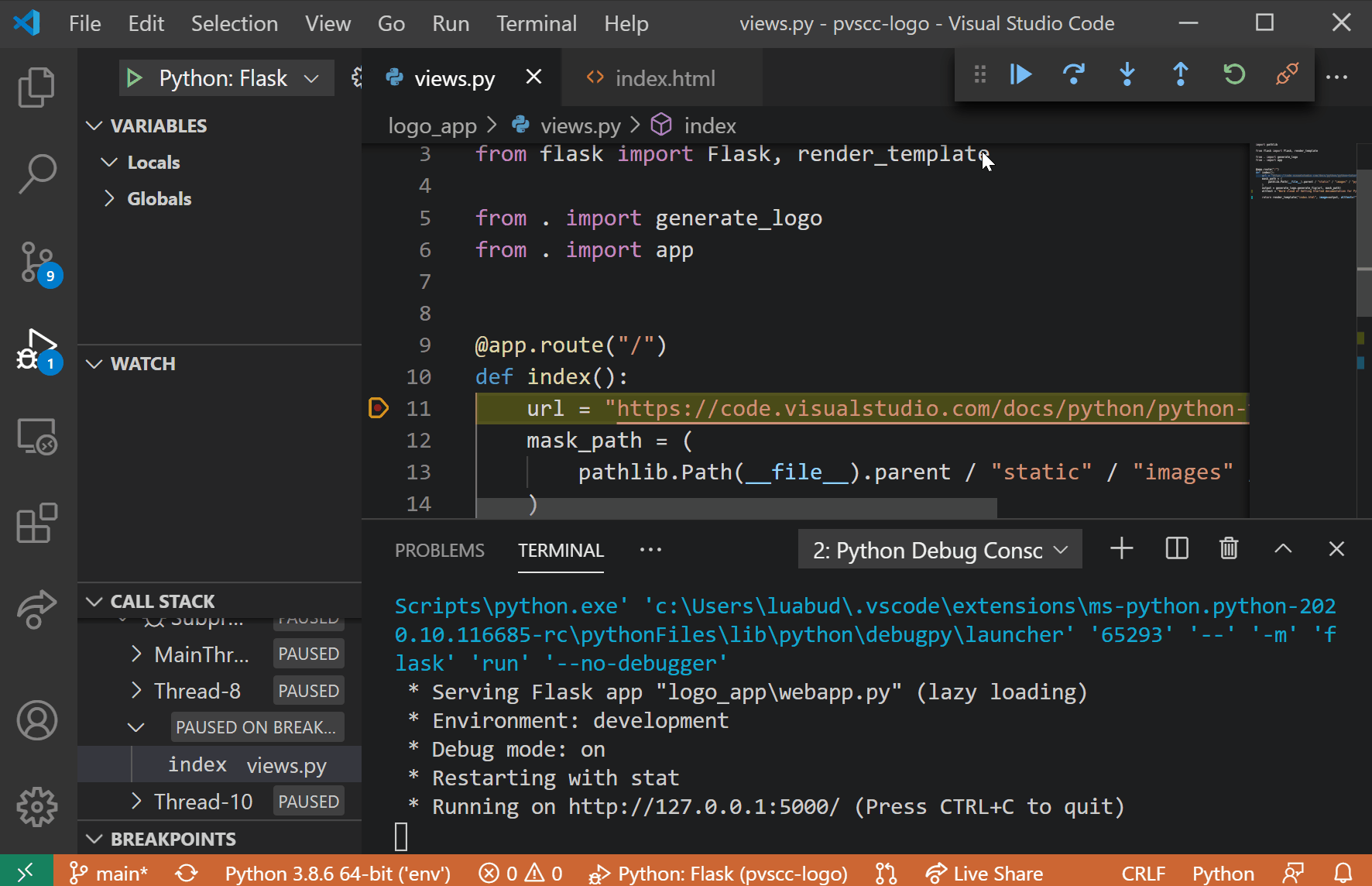 Execution stopping on breakpoint in a template file