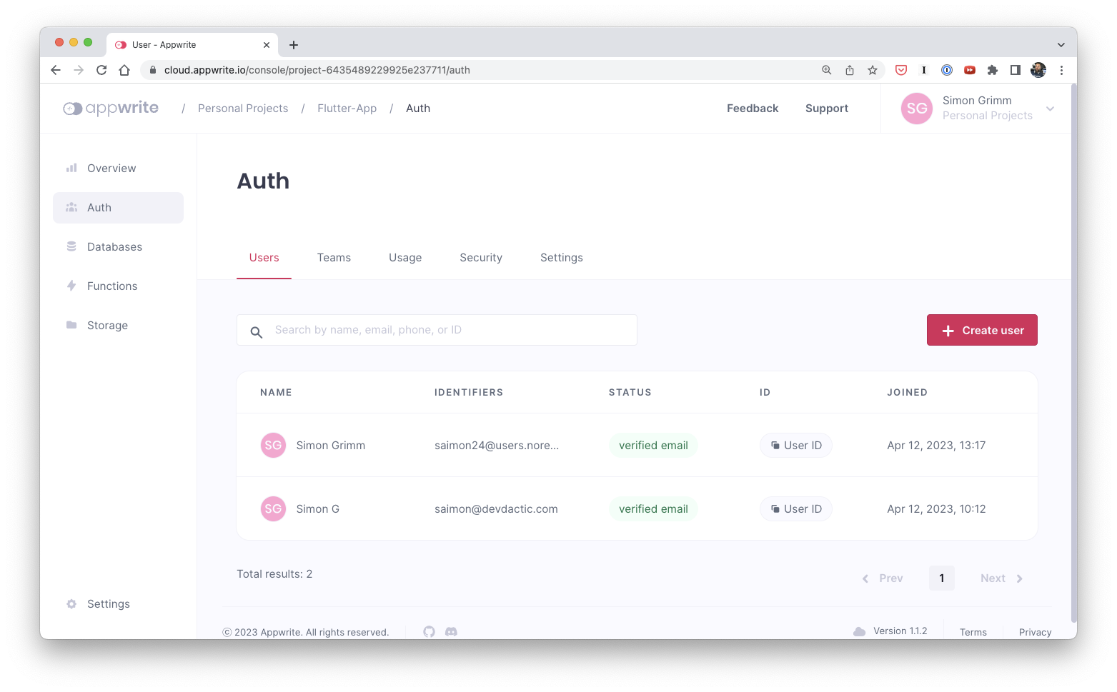 Appwrite users