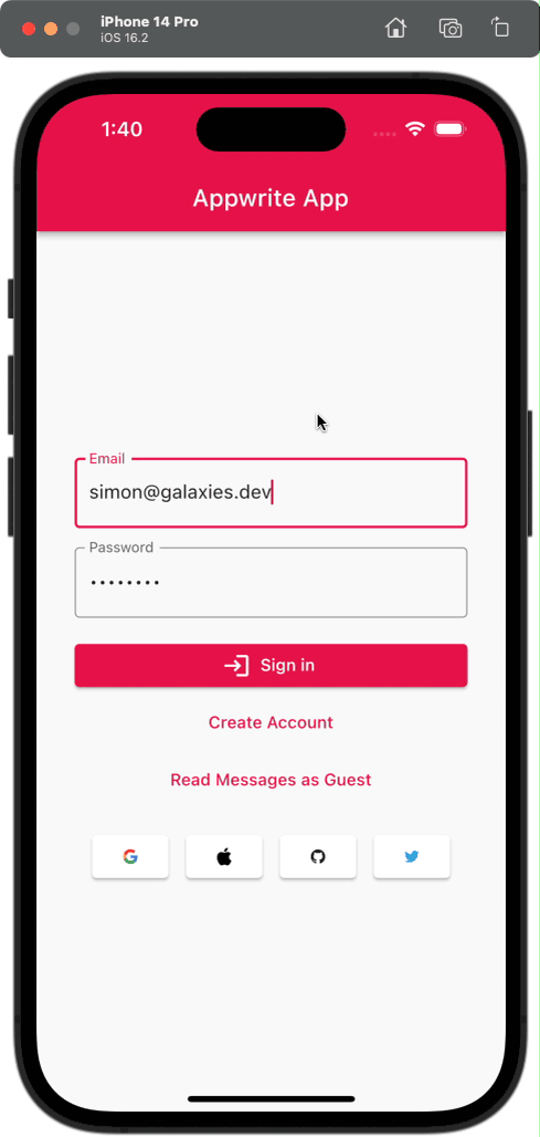 Flutter authentication Appwrite