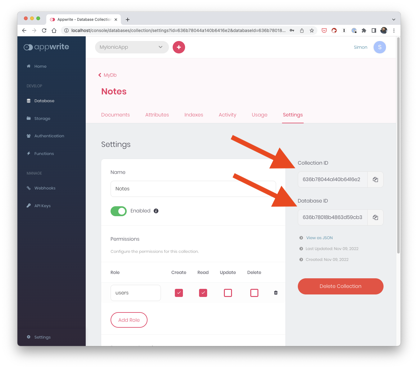 Appwrite collection ID