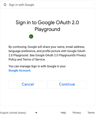Consent screen for additional OAuth scopes.