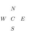\begin{picture}(3.0,3.0)\put(0.0,1.0){$W$}\put(1.0,0.0){$S$}\put(1.0,1.0){$C$}%
\put(1.0,2.0){$N$}\put(2.0,1.0){$E$}\end{picture}