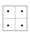 \begin{picture}(2.4,3.0)(-1.2,-1.55)\put(0.0,0.0){\line(1,0){0.05}}\put(0.1,0.%
0){\line(1,0){0.05}}\put(0.2,0.0){\line(1,0){0.05}}\put(0.3,0.0){\line(1,0){0.%
05}}\put(0.4,0.0){\line(1,0){0.05}}\put(0.5,0.0){\line(1,0){0.05}}\put(0.6,0.0%
){\line(1,0){0.05}}\put(0.7,0.0){\line(1,0){0.05}}\put(0.8,0.0){\line(1,0){0.0%
5}}\put(0.9,0.0){\line(1,0){0.05}}\put(0.0,0.0){\line(0,1){0.05}}\put(0.0,0.1)%
{\line(0,1){0.05}}\put(0.0,0.2){\line(0,1){0.05}}\put(0.0,0.3){\line(0,1){0.05%
}}\put(0.0,0.4){\line(0,1){0.05}}\put(0.0,0.5){\line(0,1){0.05}}\put(0.0,0.6){%
\line(0,1){0.05}}\put(0.0,0.7){\line(0,1){0.05}}\put(0.0,0.8){\line(0,1){0.05}%
}\put(0.0,0.9){\line(0,1){0.05}}\put(0.0,0.0){\line(-1,0){0.05}}\put(-0.1,0.0)%
{\line(-1,0){0.05}}\put(-0.2,0.0){\line(-1,0){0.05}}\put(-0.3,0.0){\line(-1,0)%
{0.05}}\put(-0.4,0.0){\line(-1,0){0.05}}\put(-0.5,0.0){\line(-1,0){0.05}}\put(%
-0.6,0.0){\line(-1,0){0.05}}\put(-0.7,0.0){\line(-1,0){0.05}}\put(-0.8,0.0){%
\line(-1,0){0.05}}\put(-0.9,0.0){\line(-1,0){0.05}}\put(0.0,0.0){\line(0,-1){0%
.05}}\put(0.0,-0.1){\line(0,-1){0.05}}\put(0.0,-0.2){\line(0,-1){0.05}}\put(0.%
0,-0.3){\line(0,-1){0.05}}\put(0.0,-0.4){\line(0,-1){0.05}}\put(0.0,-0.5){%
\line(0,-1){0.05}}\put(0.0,-0.6){\line(0,-1){0.05}}\put(0.0,-0.7){\line(0,-1){%
0.05}}\put(0.0,-0.8){\line(0,-1){0.05}}\put(0.0,-0.9){\line(0,-1){0.05}}\put(-%
1.0,1.0){\line(1,0){2.0}}\put(-1.0,1.0){\line(0,-1){2.0}}\put(1.0,-1.0){\line(%
-1,0){2.0}}\put(1.0,-1.0){\line(0,1){2.0}}\put(0.577,0.577){\circle*{0.15}}%
\put(-0.577,0.577){\circle*{0.15}}\put(0.577,-0.577){\circle*{0.15}}\put(-0.57%
7,-0.577){\circle*{0.15}}\end{picture}