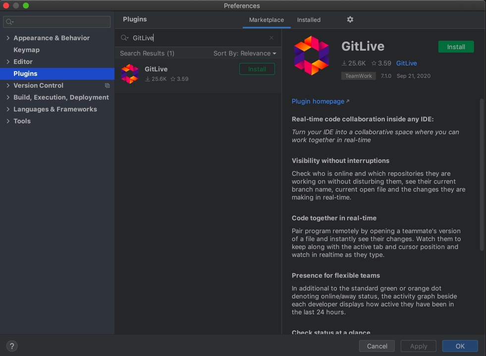 Plugin Search Search for the GitLive Plugin