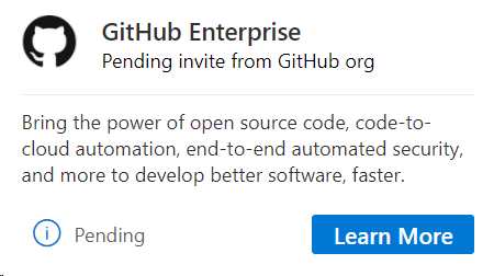 Screenshot of the pending invite from GitHub org dialog. GitHub Enterprise pending GitHub invitation