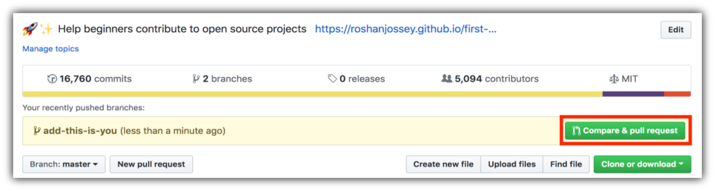 compare and create pull request