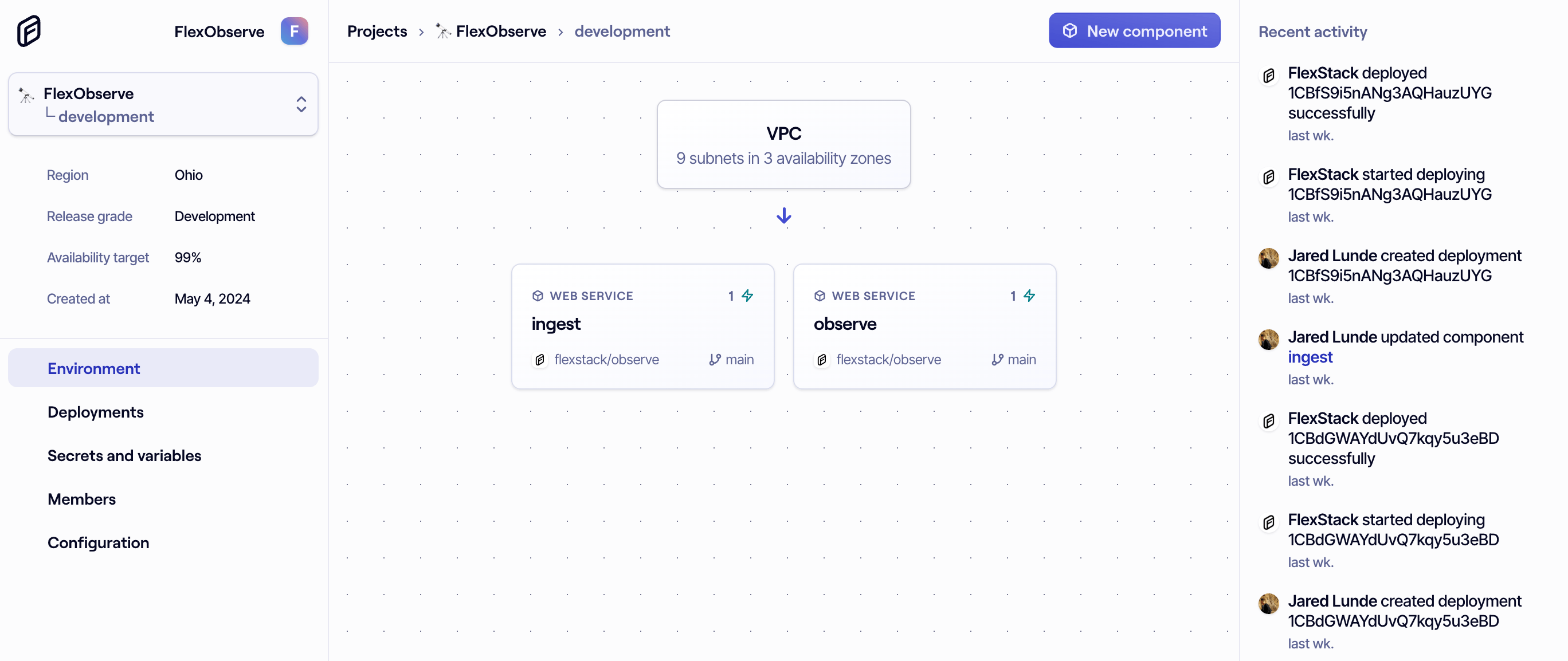 A screenshot of the FlexStack dashboard