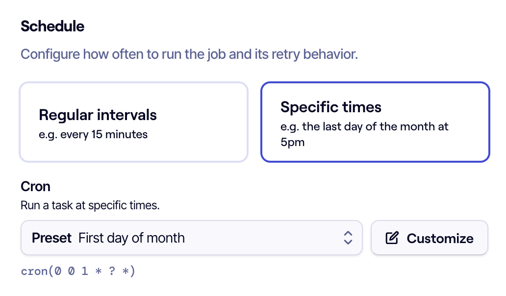 A screenshot of a scheduled job form
