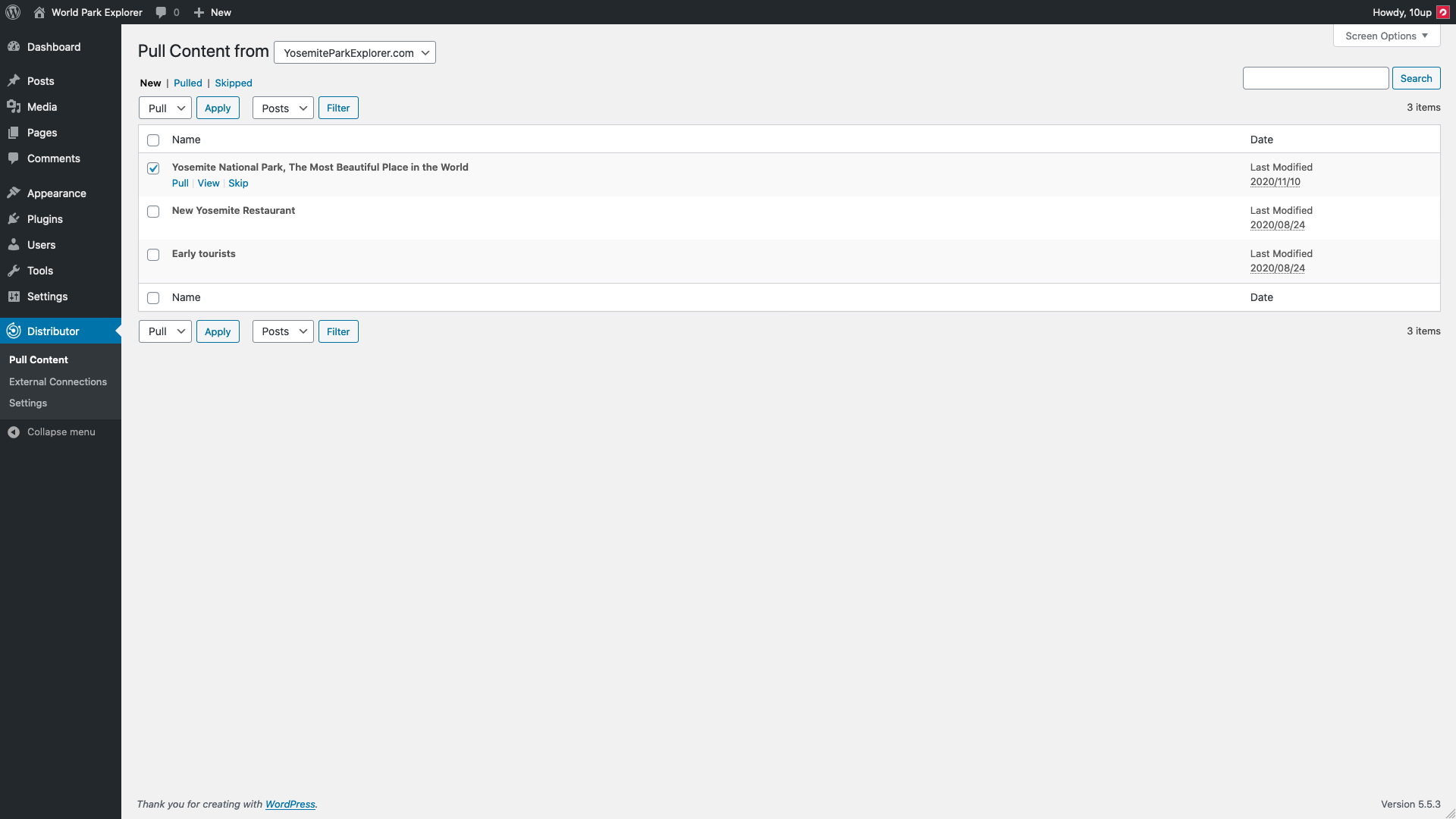 Pull content from another site from the Distributor admin menu