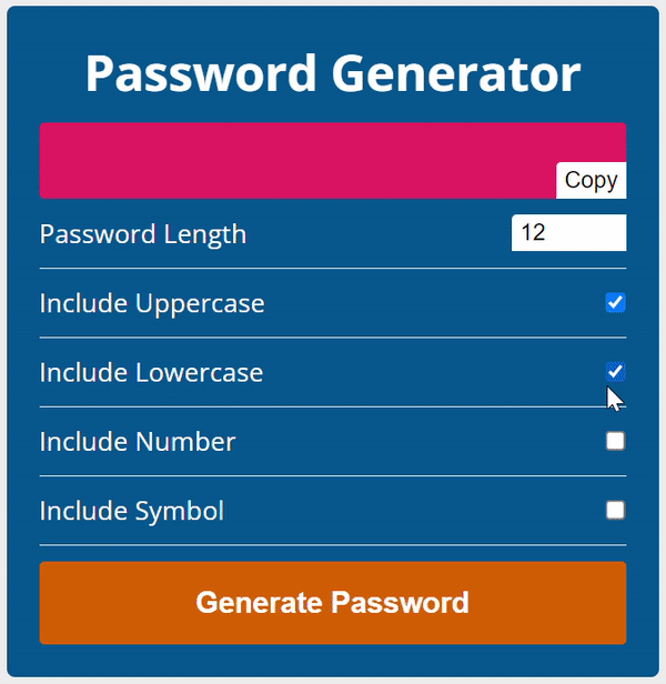 Random Password Generator Output