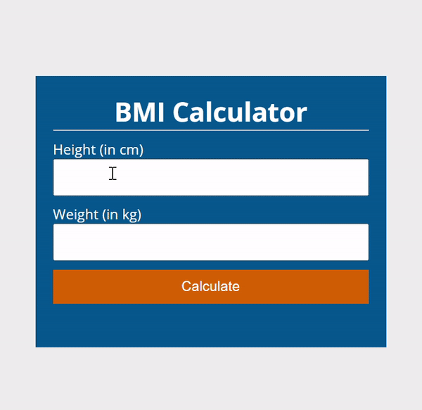 BMI Calculator Output