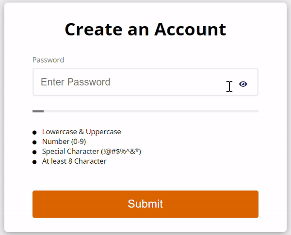 Password Strength Indicator Output