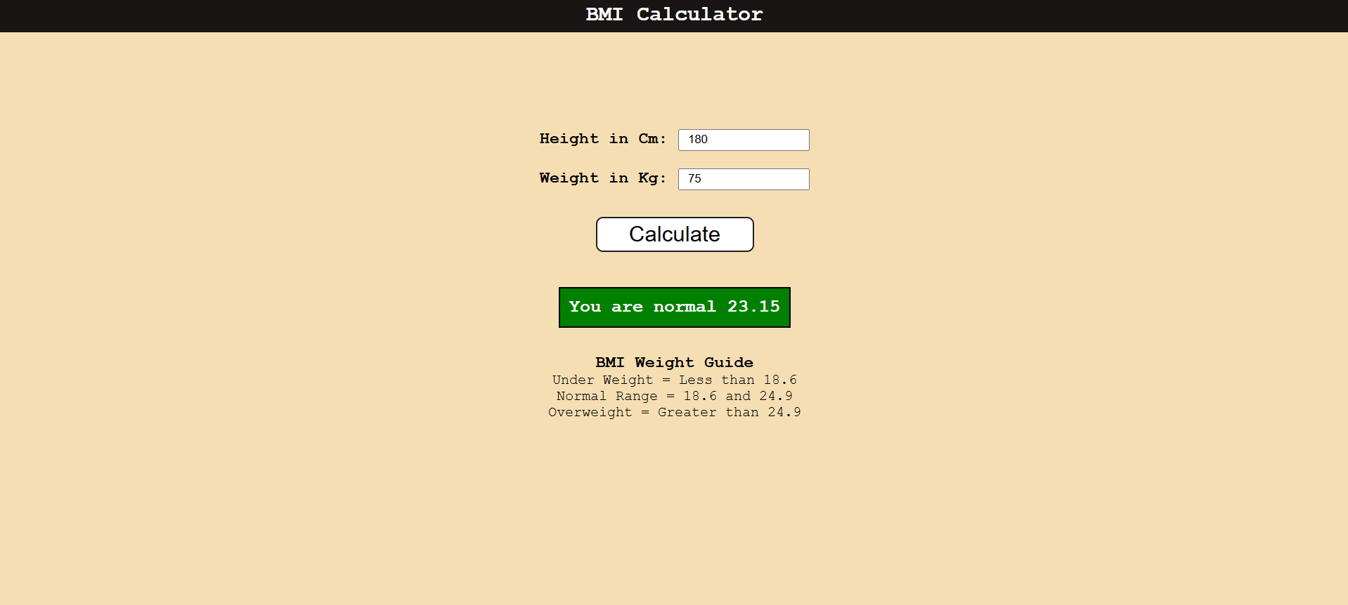 BMI Color webpage snapshot