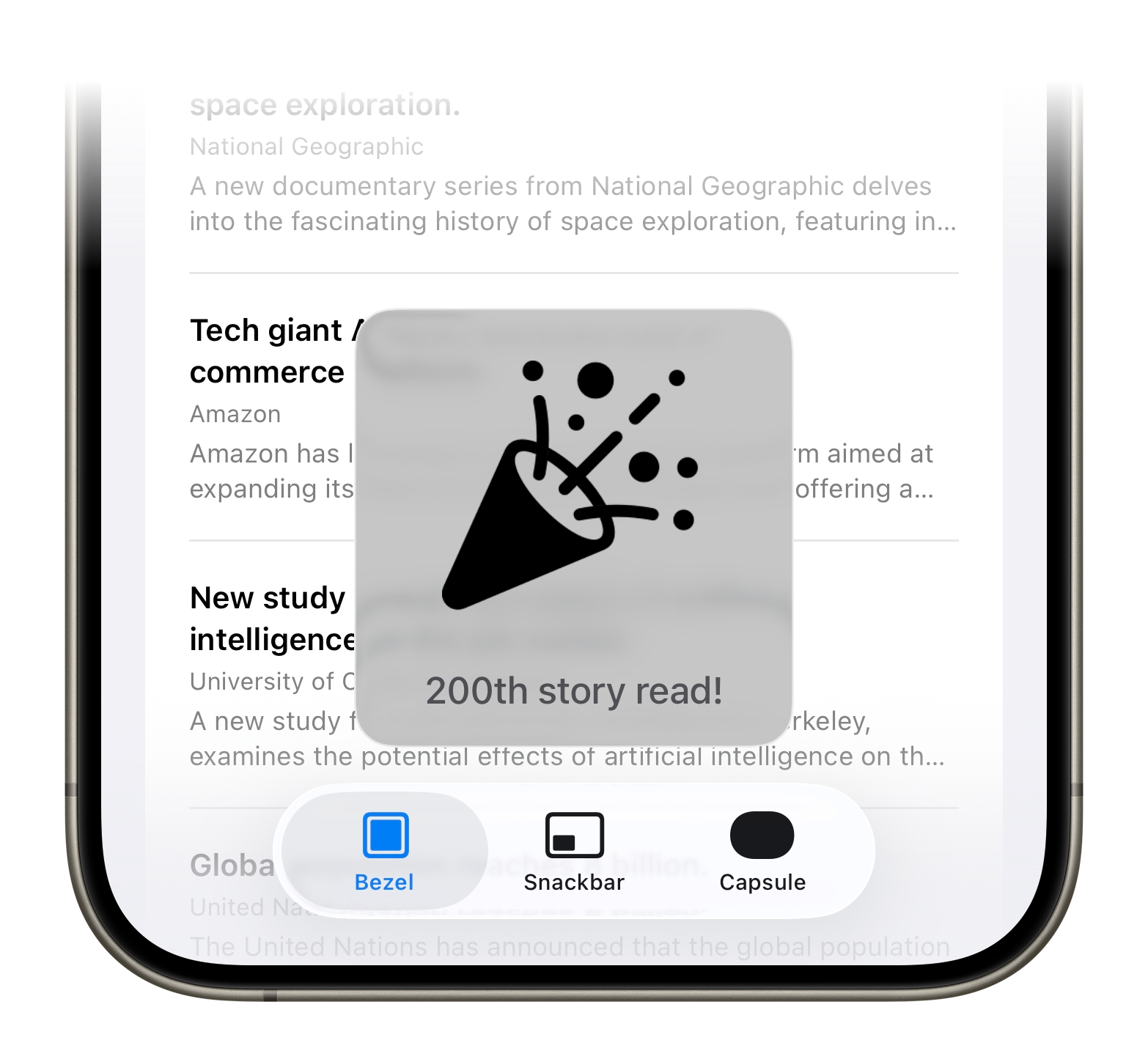 Screenshot of the bezel toast