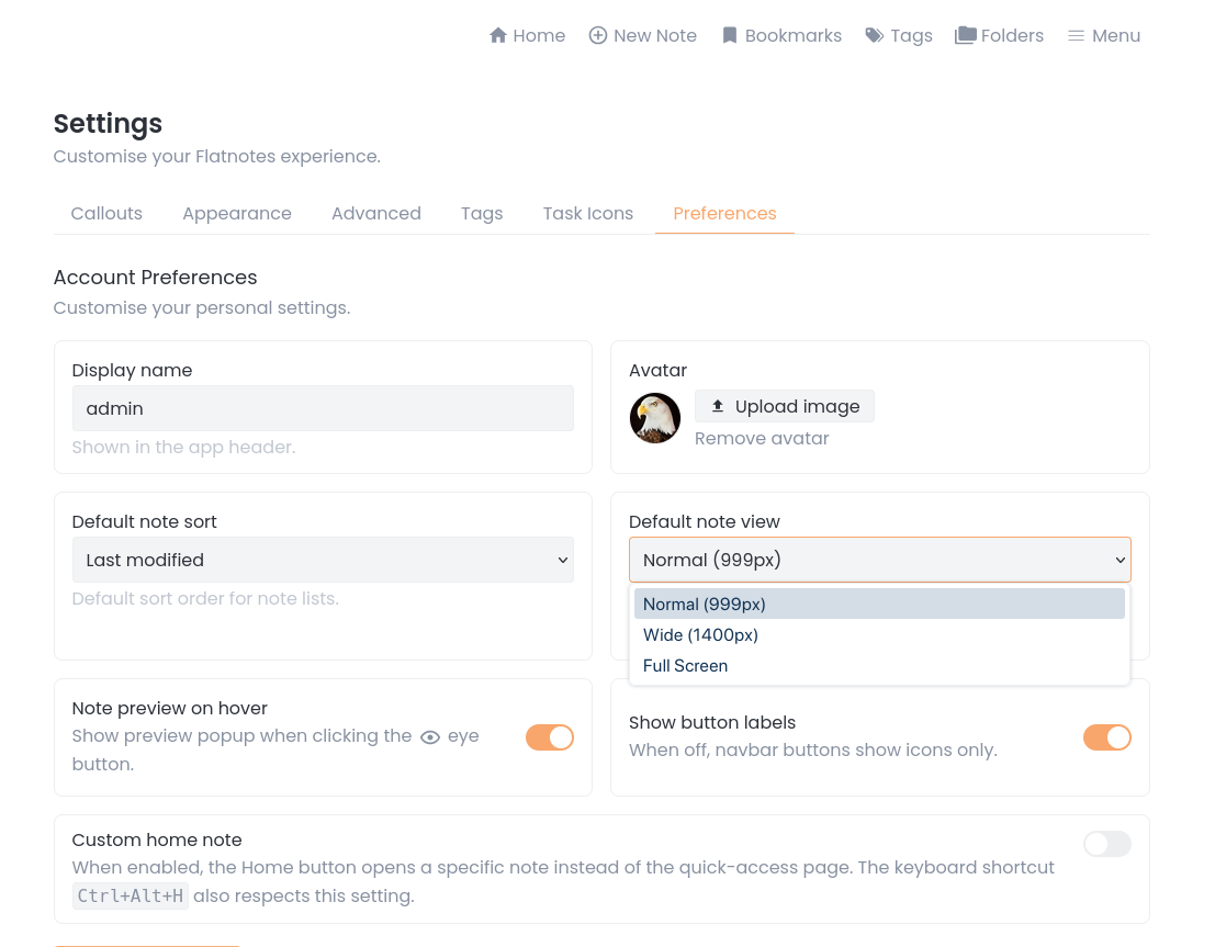 Settings - Account