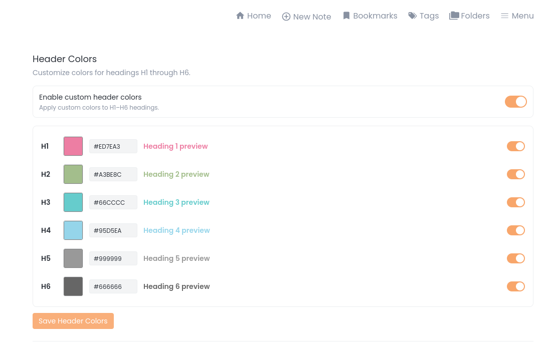 Settings - Headers