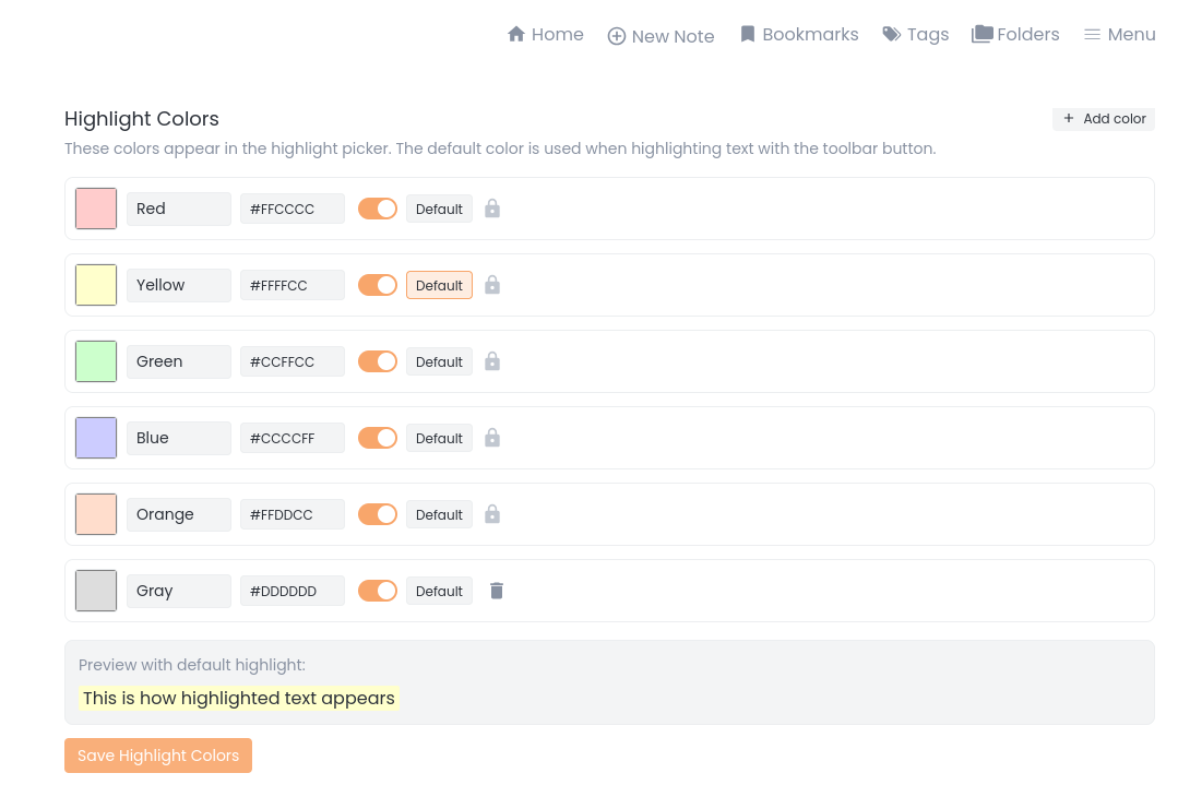 Settings - Highlights