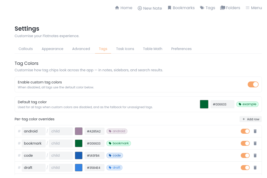 Settings - Tags