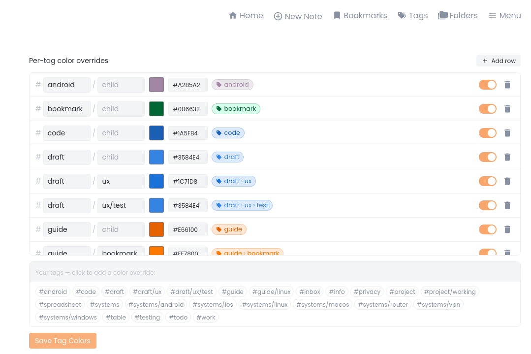Settings - Tags