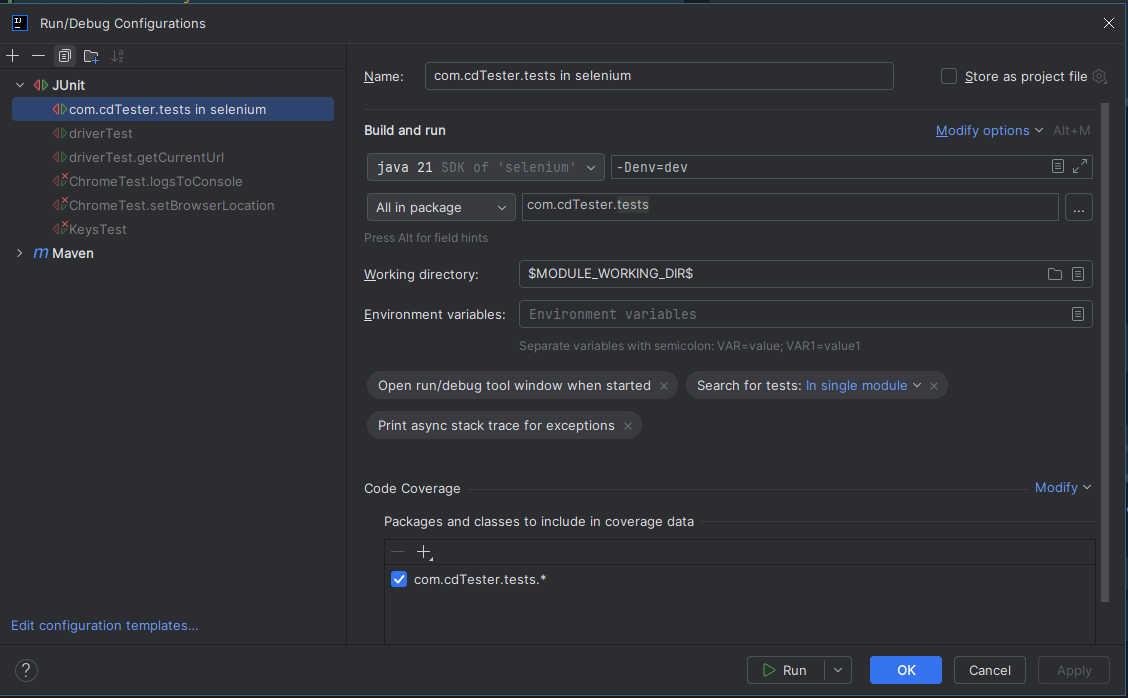 JUnit Run Configuration