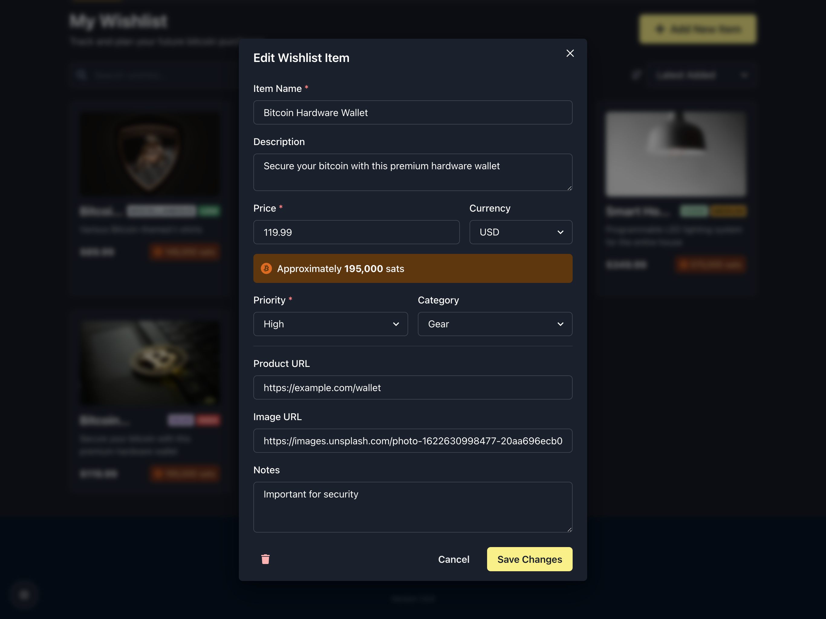 Dashboard - Edit Item Modal