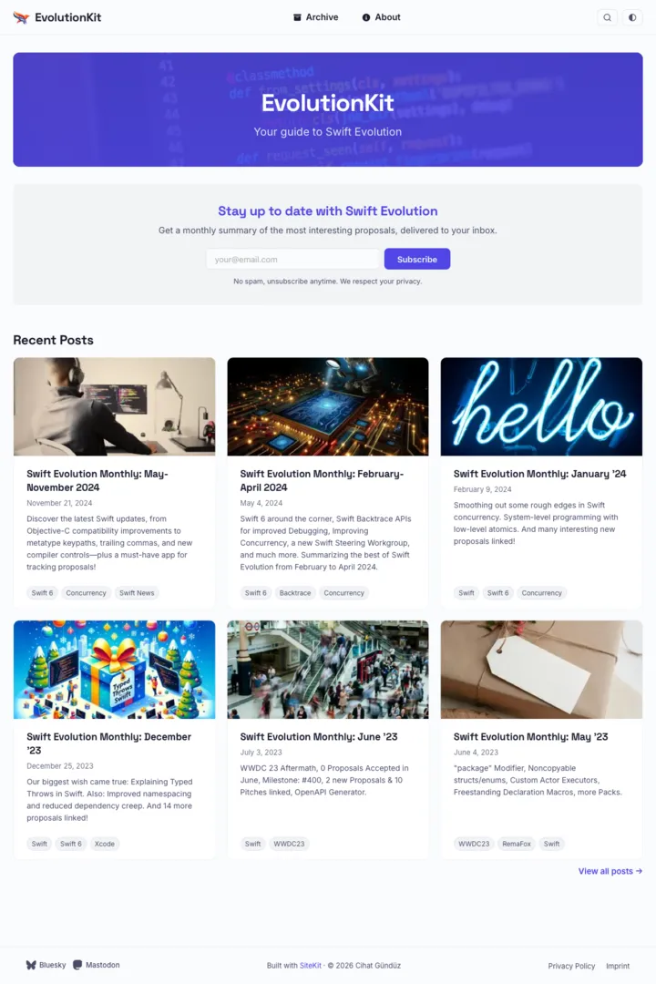 evolutionkit.dev – newsletter site built with SiteKit