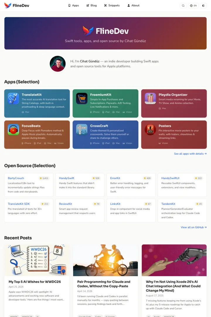 fline.dev – indie-dev site built with SiteKit