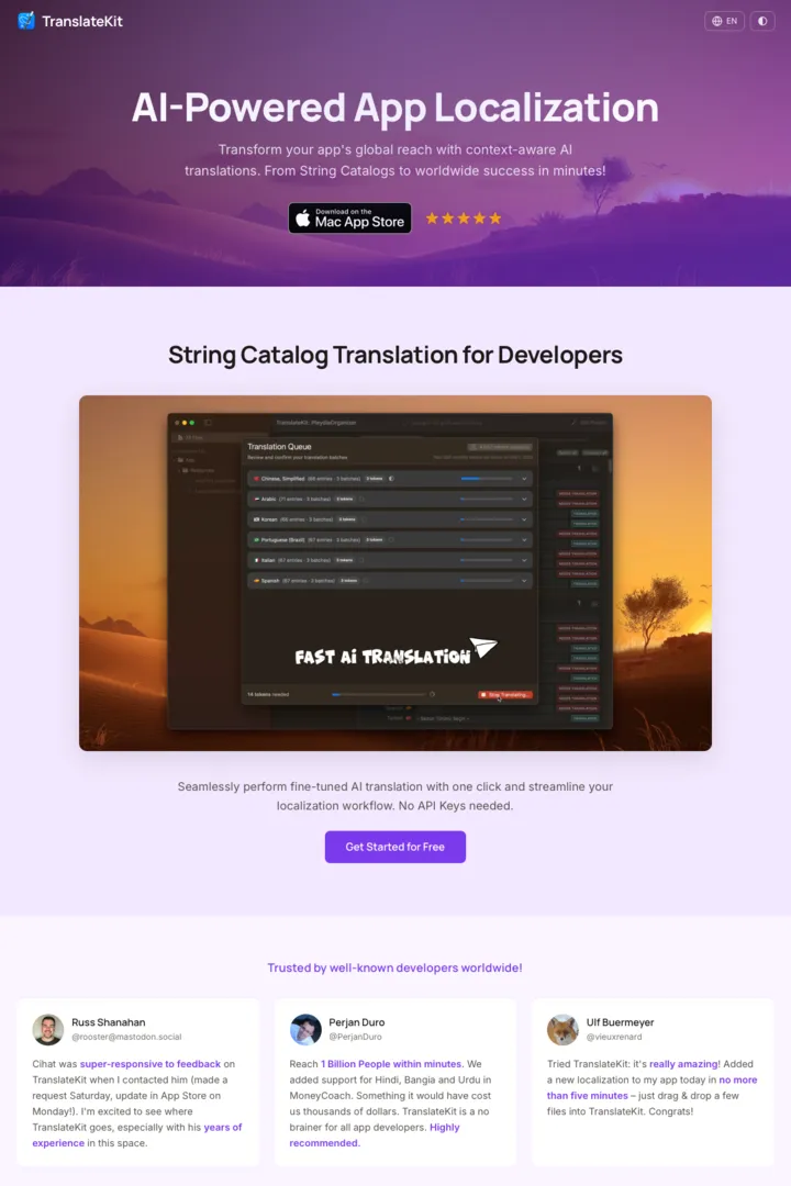TranslateKit – app landing page built with SiteKit