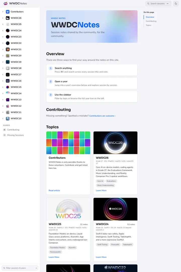 WWDCNotes – documentation site built with SiteKit