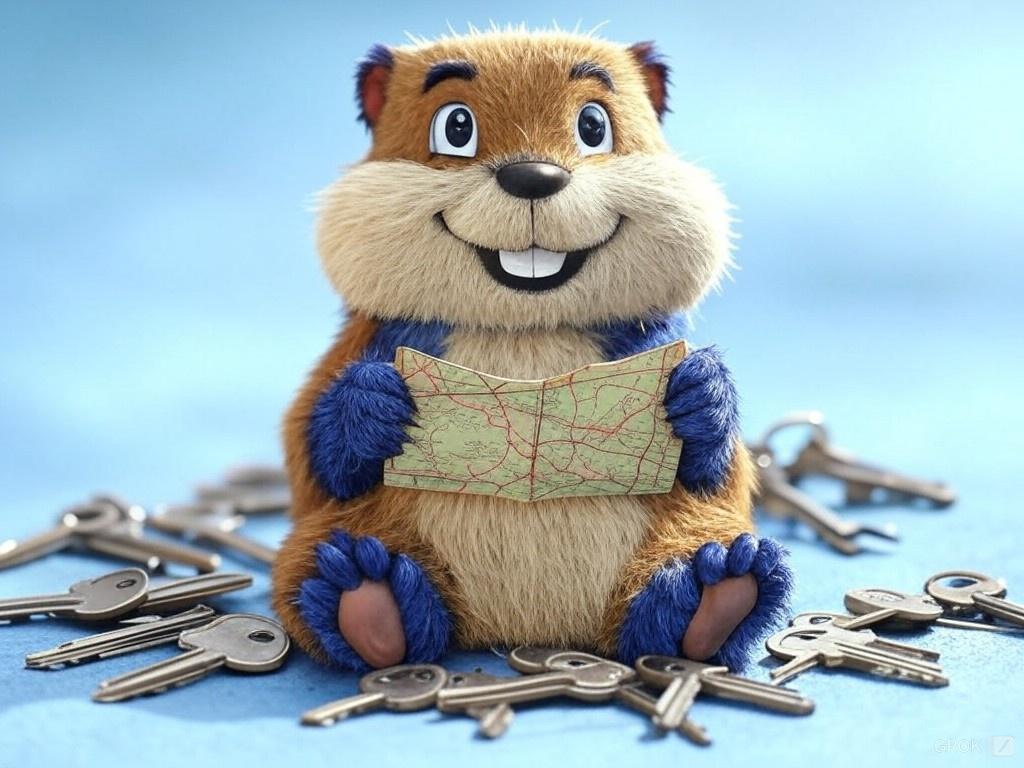 ordmap logo: a gopher holding a map, surrounded by keys
