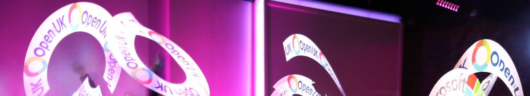 Welcome Image - State of Open Con 2024 performers twirling lights making the OpenUK logo