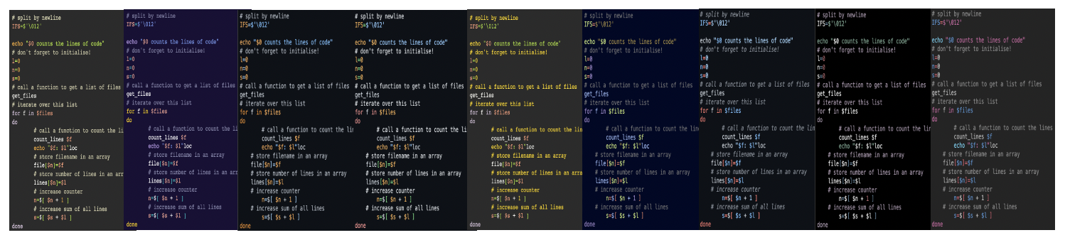 Display of all dark themes side by side
