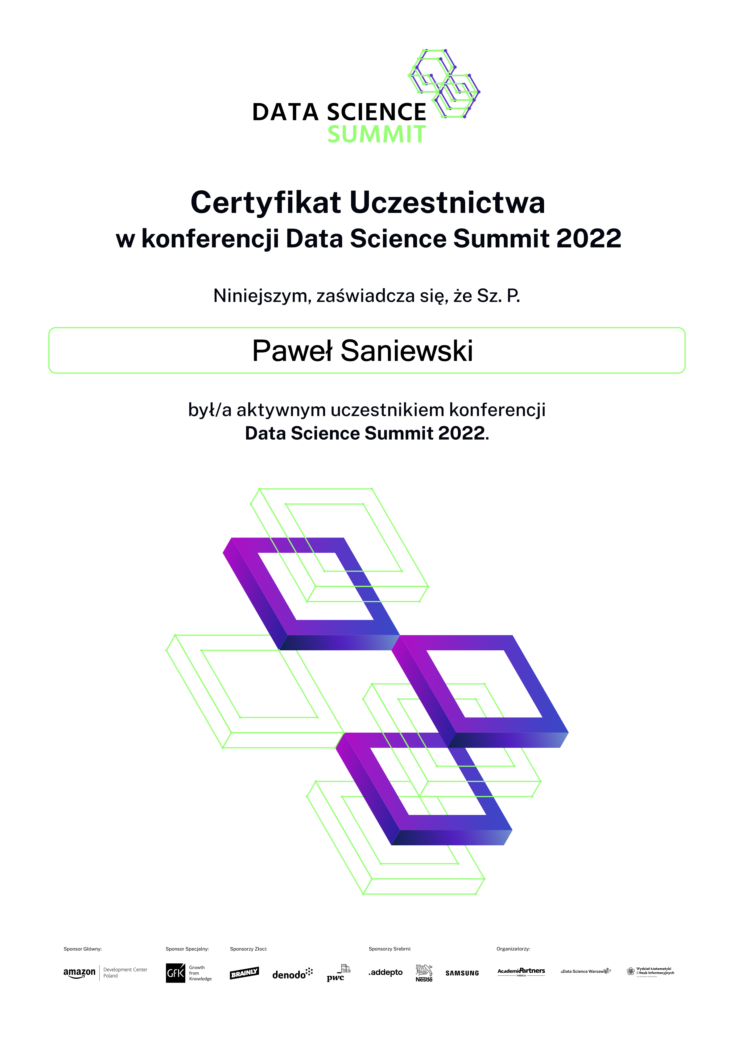 Data Science Summit 2022 Certificate of Attendance