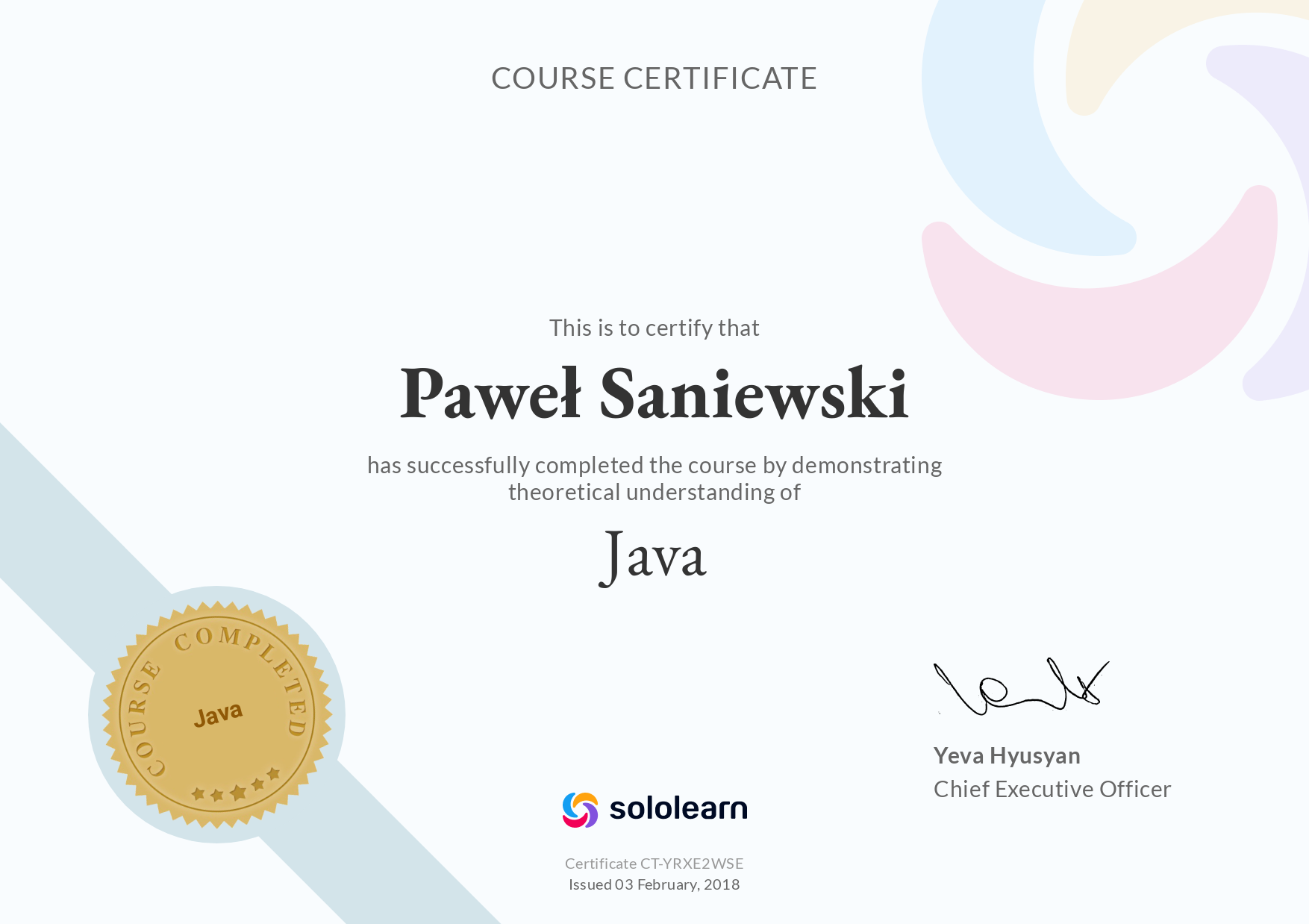 Sololearn Java Certificate